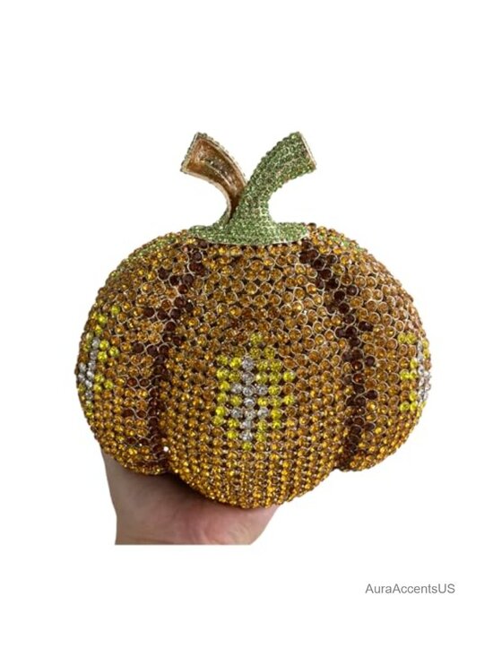 Handbags - Pumpkin Rhinestone Clutch Evening Bag Metal Chain